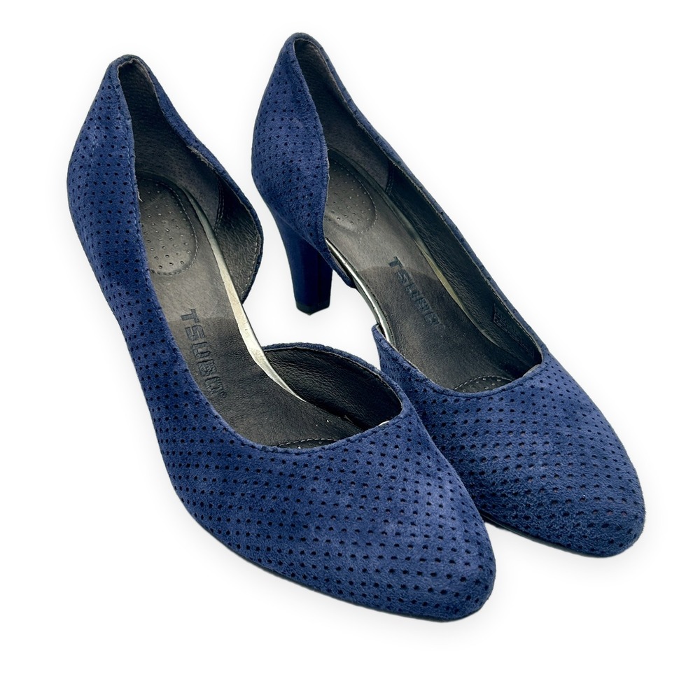 Tsubo Blue Perforated Suede D'Orsay Pumps Womens 9 Cone Heel Comfort